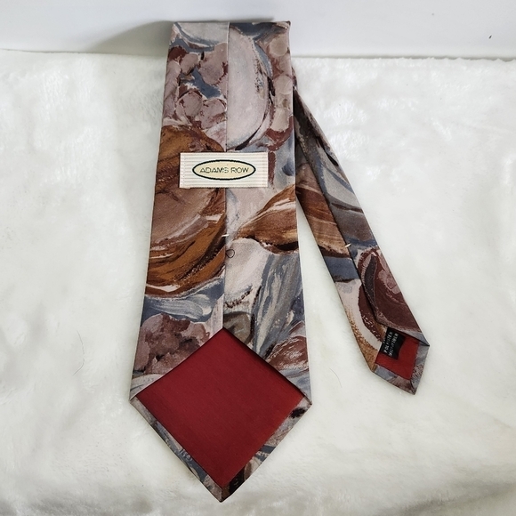 Adams Row Swirls Floral Flower Teal Blue Tan Brown Burgundy Necktie - Picture 8 of 11